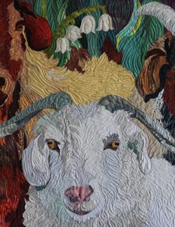 Stitched detail on fabric collage by Barbara Yates Beasley